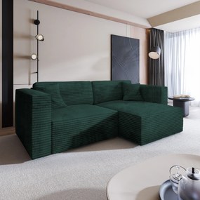 Masseno Narożnik NERIO z funkcją spania i pojemnikiem na pościel Narozniki L, Rozkładana sofa - Butelkowa zieleń, TILIA 39