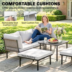 Outsunny Zestaw Mebli Ogrodowych 5-6 Osób Sofa Dwuosobowa, Krzesła, Narożnik, Stolik, Podnóżek | Aosom PL