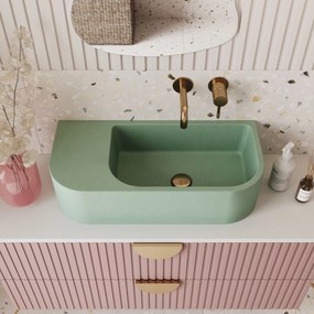 Umywalka betonowa wisząca / nablatowa półokrągła z półką bez otworu na baterię 65 x 30 cm LARMO | różne kolory : Kolor - Miętowy, Typ montażu - nablatowa