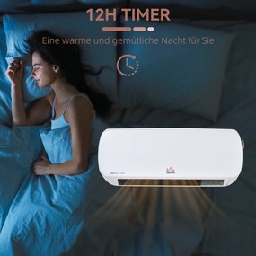 HOMCOM Grzejnik ścienno-2000W z pilotem zdalnego sterowania 2 tryby grzania wyświetlacz LED timer 12h do łazienki