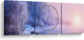 Obraz - Zamarznięta rzeka (z zegarem) (90x30 cm)