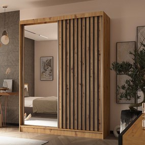 Szafa Przesuwna LAMELLO 160 cm z Lustrem Szafa Dwudrzwiowa Dąb artisan