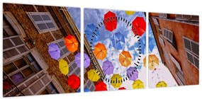 Obraz kolorowych parasoli (z zegarem) (90x30 cm)