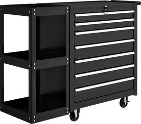 HOMCOM Wózek warsztatowy z 7 szufladami odczepiana półka boczna 4 kółka z hamulcem, 96x33,5x75cm, czarny | Aosom PL