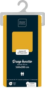 Żółte bawełniane prześcieradło z gumką 160x200 cm Lina – douceur d'intérieur