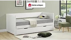 Kanapa z wysuwanym łóżkiem 90 × 190 cm lub 174 x 190 cm - Ze stelażem grzebieniowym i z szufladami -  Sosna i MDF - Biały - ALFIERO II