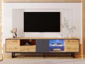 Meble TV 190 cm z LED - 6 przegrodami i 1 szufladą - Naturalny