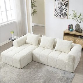 Narożna sofa rozkładana z tkaniny Chenille - 3-osobowa - z 3 poduszkami - Beżowa - 250x158x60cm