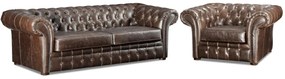 Kanapa i fotel typu chesterfield z postarzanej skóry CLOTAIRE