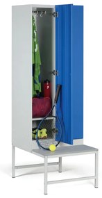 Szafka ubraniowa S1 z ławką, 2-drzwiowa, 1875 x 600 x 500/800 mm, demontaż, zamek RFID, drzwi zielone