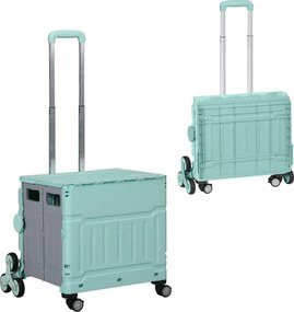 HOMCOM Wózek na zakupy, składany, do pokonywania schodów, z teleskopową rączką, nośność do 65 kg, Zielony