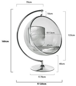 Srebrny fotel wiszący z chromowaną podstawą - Alear 2X