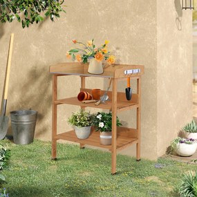 Outsunny stół do roślin z metalową powierzchnią roboczą drewno naturalne 76x37x89cm | Aosom PL