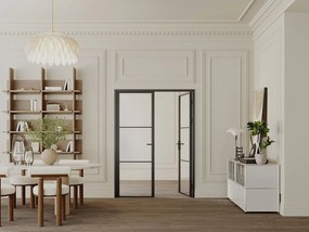 Drzwi kompletne 2-skrzydłowe dwustronne z aluminium i szkła hartowanego - 2 x wys. 204 x szer. 93 cm - Czarny - MASERU