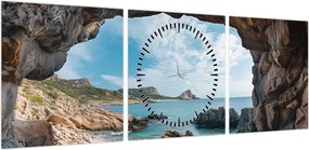 Obraz - Jaskinia przy morzu (z zegarem) (90x30 cm)