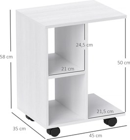 HOMCOM Stolik pomocniczy w kształcie C, kawowy, do kanapy, biurko narożne, na kółkach, płyta wiórowa E1, 45 x 35 x 58 cm, Biały