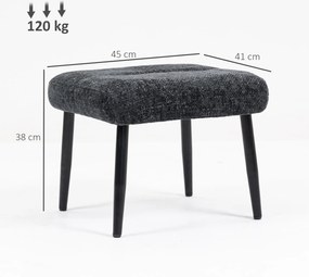 HOMCOM Taboret z miękkim siedziskiem, stalowe nogi, podnóżek z tkaniny chenille, 45 x 41 x 38 cm, ciemnoszary