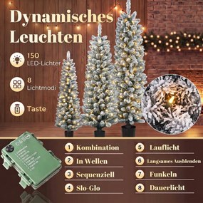 HOMCOM Zestaw 3 ośnieżonych choinek LED, wąskie, z gałązkami z PVC, 90/120/150 cm | Aosom PL