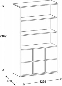Szafka biurowa FRAME, 6x drzwi, 2x półka, 1299 x 450 x 2162 mm, PUSH-lock, szary