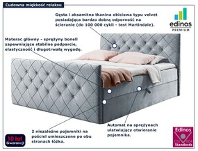 Jasnoszare welurowe łóżko glamour 5 rozmiarów S1-E85