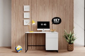 Biurko Asha 120 cm z szufladą - biały mat / czarny stelaż