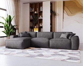 Emporius Figo narożnik w kształcie L - narożnik w nowoczesnym stylu bez pojemnika - prawostronny, tkanina aksamitna, ciemny szary (Whisper 15)