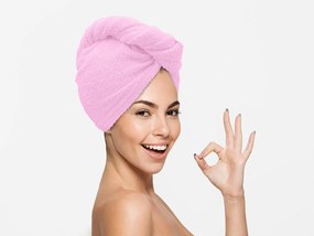 Szybkoschnący turban do włosów frotte różowy, 100% bawełna