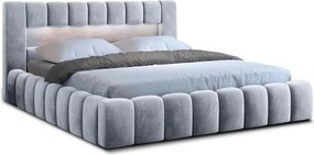 Jasnoszare tapicerowane łóżko dwuosobowe ze schowkiem ze stelażem 160x200 cm Lamica – ELTAP