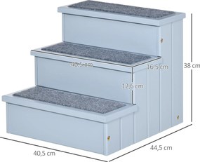 PawHut Schody dla Zwierząt Domowych z Dywanikiem Schowek Drewno Sosnowe Szary 405x445x38 cm | Aosom PL