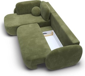Masseno Narożnik AMICO z funkcją spania i pojemnikiem na pościel Narozniki L, Rozkładana sofa - Zielony, EGON 75