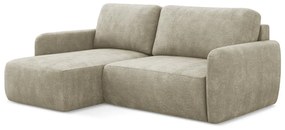 Beżowy narożnik rozkładany z tkaniny szenilowej ze schowkiem (lewostronny/z szezlongiem) Lilo – Makamii