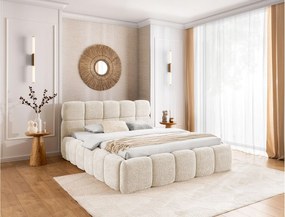 FURNISTAR Łóżko tapicerowane SOFIA 180x200 z pojemnikiem|Bubble|Łóżko dwuosobowe|Stelaż|Wygląd łóżka kontynentalnego|bez materaca-Kremowy