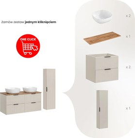 Zestaw do łazienki Adel 85 kaszmir/dąb wotan - szafka 120 cm, umywalki nablatowe i regał