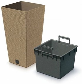 Doniczka FURU SQUARE ECO WOOD z wkładem 24 cm, brązowy, S