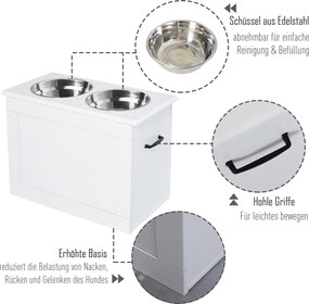 PawHut Stacja karmienia dla psów 2 w 1 z przechowywaniem, Biała