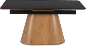 Zestaw Stół Rozkładany Ceramiczny LIZBONA 160-200 cm Czarny/Dąb i 4 Krzesła Tapicerowane RODRI Beżowe Nowoczesne