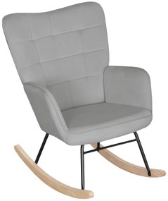 HOMCOM Fotel bujany, grube obicie, szerokie oparcie, drewno bukowe/rama stalowa, do 120 kg, Jasnoszary