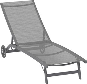 Outsunny Leżanka z regulowanym oparciem w 5 pozycjach, Oddychający materiał, Rama aluminiowa, Ciemnoszara, 195 x 66 x 34 cm