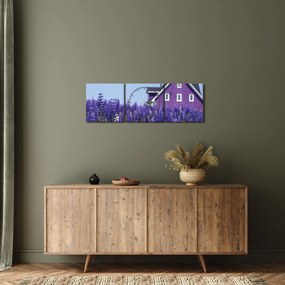 Obraz lawendowego pola (z zegarem) (90x30 cm)