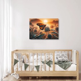 Obraz na szkle – Motyl w zachodzącym słońcu (70x50 cm)