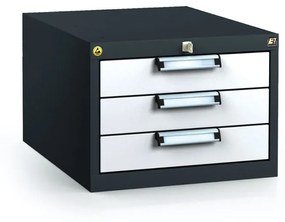 Antystatyczny pojemnik zaczepowy ESD do stołów roboczych 351 x 480 x 600 mm, 3 szuflady