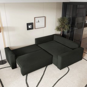 Masseno Narożnik ERONIS z funkcją spania i pojemnikiem na pościel Narozniki L, Rozkładana sofa - Czarny, MONOLITH 95