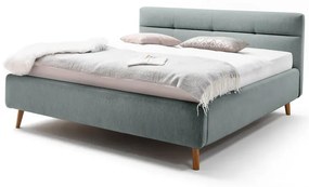 Jasnoniebieske tapicerowane łóżko dwuosobowe ze schowkiem i stelażem 160x200 cm Lotte – Meise Möbel