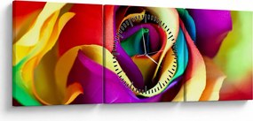 Obraz - Kolorowa róża (z zegarem) (90x30 cm)