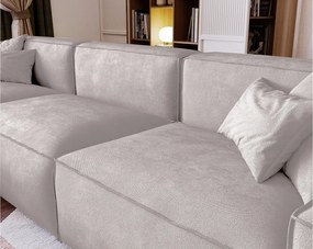 Emporius Figo narożnik w kształcie L - narożnik w nowoczesnym stylu bez pojemnika - prawostronny, tkanina aksamitna, jasny szary (Whisper 16)