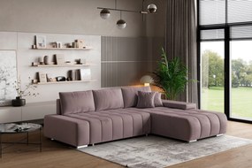 Masseno Narożnik ALESE z funkcją spania i pojemnikiem na pościel Narozniki L, Rozkładana sofa - Wrzosowy, MONOLITH 62