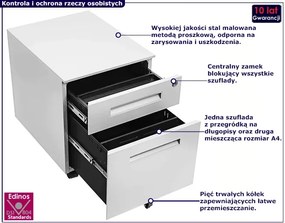 Biały kontenerek biurowy zamykany na klucz - Cebo 3X