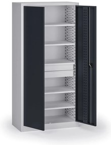 Szafa warsztatowa, 5 półek + 2 szuflady, 1950 × 950 × 500 mm, grafitowe drzwi