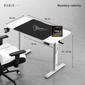 Biurko z regulacją wysokości Diablo X-Tensio 1100 białe