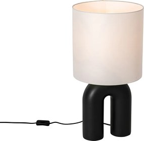 Designerska lampa stołowa czarna z abażurem z białego lnu - Lotti